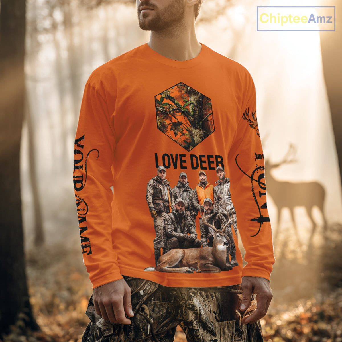 Deer Hunting Orange Hoodie, Long Sleeve Shirt Custom Name, Team Name Gift For Hunter NHT05