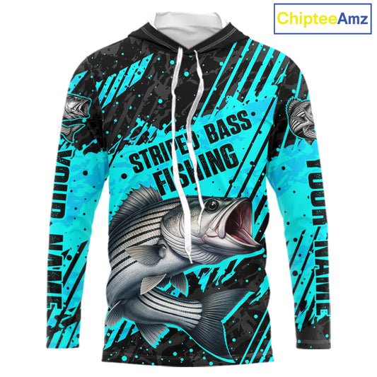 Personalized Striped Bass Performance Fishing Shirts Long Sleeve Hooded, Bass Fishing Jerseys NHT517