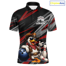 Load image into Gallery viewer, Men's custom cowboy duck bowling polo shirt – red front view