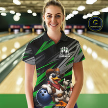 Load image into Gallery viewer, Personalized Team Jersey Women's Custom Cowboy Duck Bowling Polo &amp; 1/4 Zip Shirt |Green NHT1205
