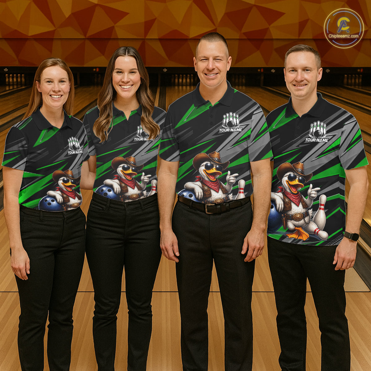Personalized Team Jersey Women's Custom Cowboy Duck Bowling Polo & 1/4 Zip Shirt |Green NHT1205