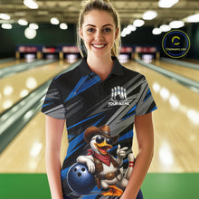 Load image into Gallery viewer, Personalized Team Jersey Women's Custom Cowboy Duck Bowling Polo &amp; 1/4 Zip Shirt |Blue NHT1206