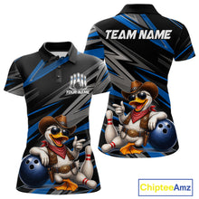 Load image into Gallery viewer, Women's personalized cowboy duck bowling jersey – blue close-up