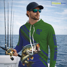 Load image into Gallery viewer, Green Blue Bass Fishing Shirt Long Sleeve Fishing Apparel For Men, Hooded Fishing Shirt For Fisher NHT873