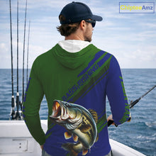 Load image into Gallery viewer, Green Blue Bass Fishing Shirt Long Sleeve Fishing Apparel For Men, Hooded Fishing Shirt For Fisher NHT873