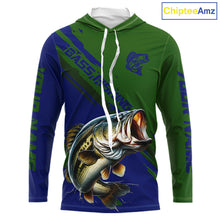Load image into Gallery viewer, Green Blue Bass Fishing Shirt Long Sleeve Fishing Apparel For Men, Hooded Fishing Shirt For Fisher NHT873