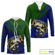 Load image into Gallery viewer, Green Blue Bass Fishing Shirt Long Sleeve Fishing Apparel For Men, Hooded Fishing Shirt For Fisher NHT873