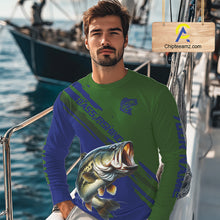 Load image into Gallery viewer, Green Blue Bass Fishing Shirt Long Sleeve Fishing Apparel For Men, Fishing Shirt For Fisher NHT873
