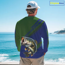 Load image into Gallery viewer, Green Blue Bass Fishing Shirt Long Sleeve Fishing Apparel For Men, Fishing Shirt For Fisher NHT873