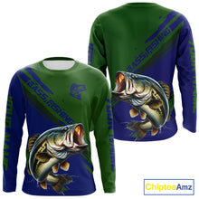 Load image into Gallery viewer, Green Blue Bass Fishing Shirt Long Sleeve Fishing Apparel For Men, Fishing Shirt For Fisher NHT873