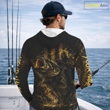 Load image into Gallery viewer, Grim Reaper Bass Fishing Jersey, Largemouth Bass Long Sleeve Hooded Performance Fishing Shirt|Yellow NHT1210
