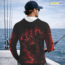Load image into Gallery viewer, Grim Reaper Bass Fishing Jersey, Largemouth Bass Long Sleeve Hooded Performance Fishing Shirt|Red NHT1212