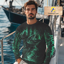 Load image into Gallery viewer, Grim Reaper Bass Fishing Jersey, Largemouth Bass Long Sleeve Performance Fishing Shirt|Turquoise NHT1213