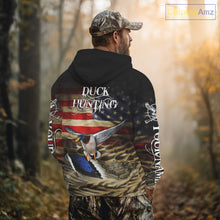 Load image into Gallery viewer, Duck Hunting Waterfowl Camo US Flag, Duck Hunting Gifts, Duck Hunting Shirt NHT294