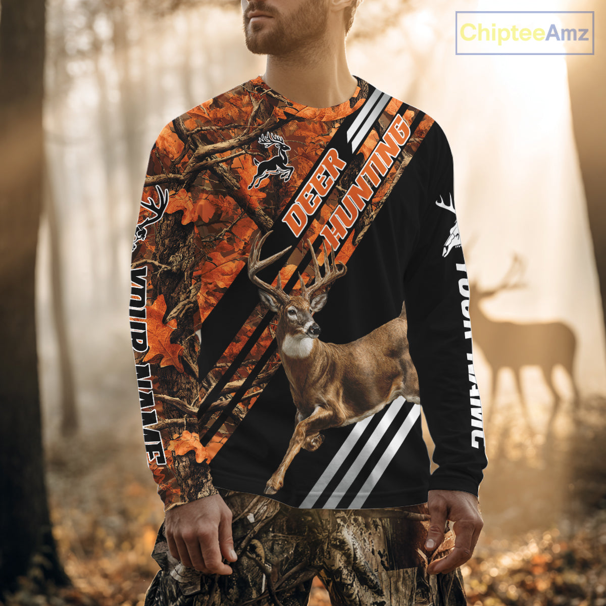 Running Deer Hunting Shirt – Autumn Camo Design, Custom Name for Hunters NHT341