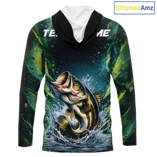 Largemouth Bass Fishing Black Green Camo Custom Name Fishing Shirts Jerseys  NHT456
