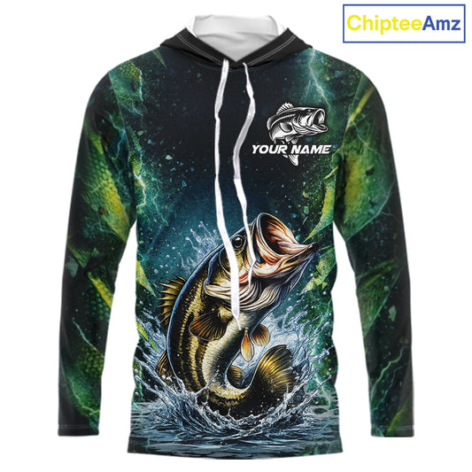Largemouth Bass Fishing Black Green Camo Custom Name Fishing Shirts Jerseys  NHT456