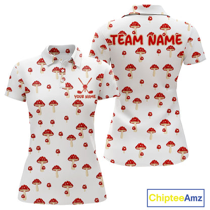 Funny Mushroom Womens Golf Polo Shirt, Personalized Mushroom Red White Pattern Golf Jersey NHT888