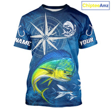 Load image into Gallery viewer, Mahi Mahi Short Sleeve Fishing T-Shirts Gift For Men – Deep Sea Angler Ocean Compass Design