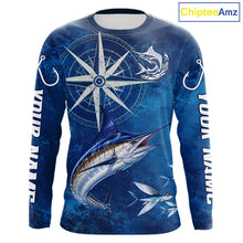 Load image into Gallery viewer, Marlin Fishing Shirt Long Sleeve Gift For Men – Deep Sea Angler Ocean Compass Design
