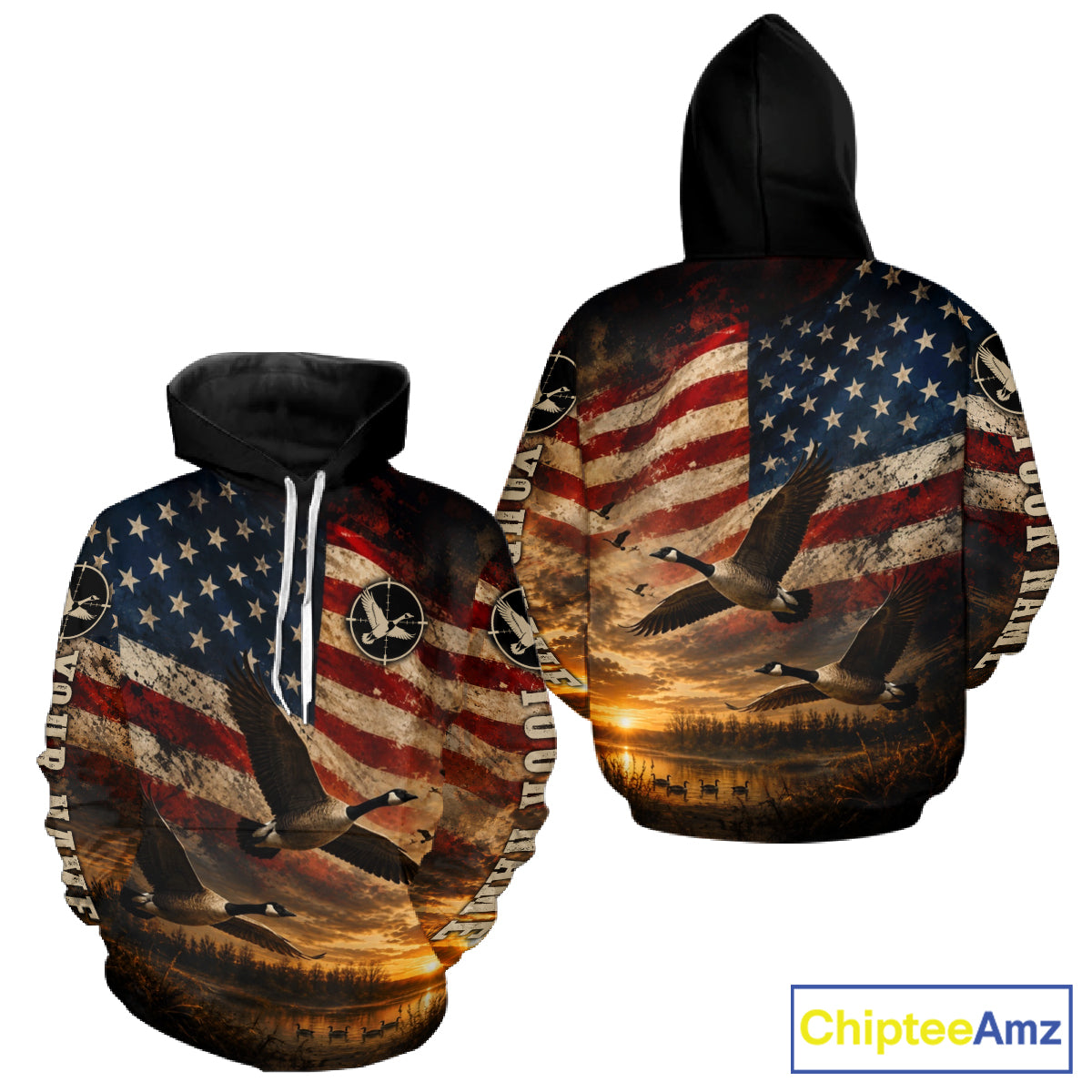 Goose Hunting Shirt American Flag Waterfowl Hunter Sunset Patriotic Hunting Gift NHT1360