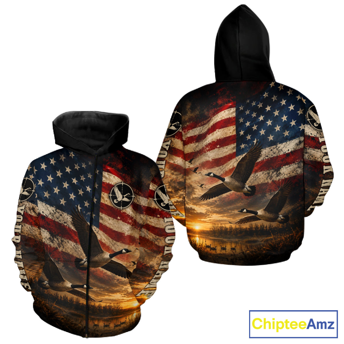 Goose Hunting Shirt American Flag Waterfowl Hunter Sunset Patriotic Hunting Gift NHT1360
