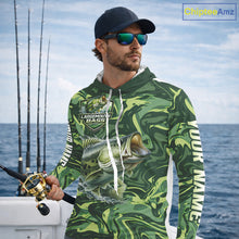 Load image into Gallery viewer, Largemouth Bass Fishing Shirts Long Sleeve Hooded Camo Green With Personalized Name NHT398