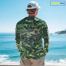Load image into Gallery viewer, Largemouth Bass Fishing Shirts Long Sleeve Camo Green With Personalized Name NHT398