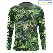 Load image into Gallery viewer, Largemouth Bass Fishing Shirts Long Sleeve Camo Green With Personalized Name NHT398