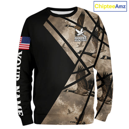 Personalized Goose Hunting Camo Flying Geese American Flag Waterfowl Hunter Custom Name Gift NHT1363