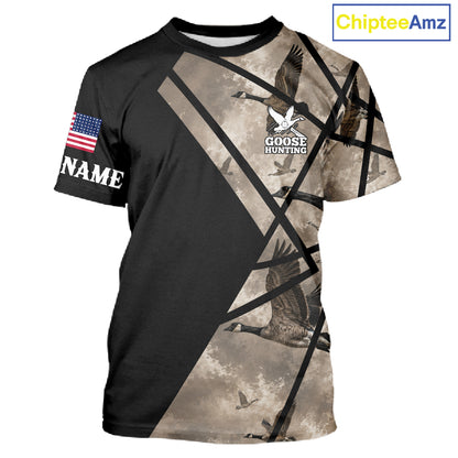 Personalized Goose Hunting Camo Flying Geese American Flag Waterfowl Hunter Custom Name Gift NHT1363