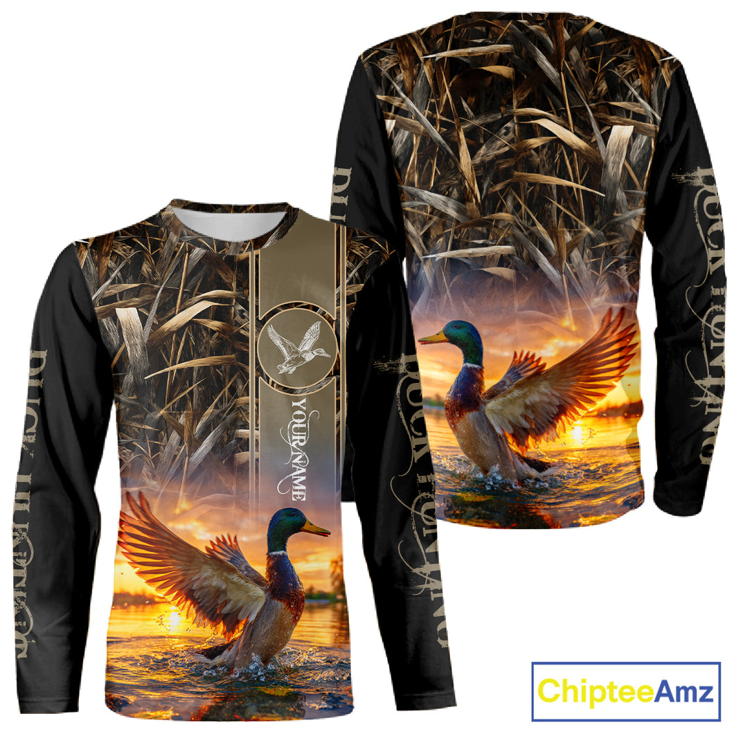 Mallard Duck Hunting Shirt Waterfowl Camo Custom Name Shirts, Personalized Hunting Clothes NHT116