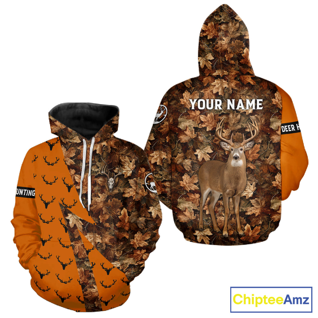 Whitetail Deer Hunting Orange and Autumn Camo Shirts, Personalized Hunting Shirt NHT212
