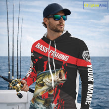 Load image into Gallery viewer, Custom Largemouth Bass Fishing Jerseys, Largemouth Bass Hooded Fishing Shirts Long Sleeve For Men|Red NHT725