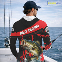 Load image into Gallery viewer, Custom Largemouth Bass Fishing Jerseys, Largemouth Bass Hooded Fishing Shirts Long Sleeve For Men|Red NHT725