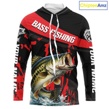 Load image into Gallery viewer, Custom Largemouth Bass Fishing Jerseys, Largemouth Bass Hooded Fishing Shirts Long Sleeve For Men|Red NHT725