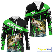 Load image into Gallery viewer, Custom Largemouth Bass Fishing Jerseys, Largemouth Bass Hooded Fishing Shirts Long Sleeve For Men|Green NHT727