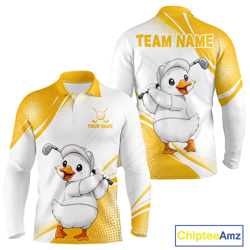 Funny Duck Swing Mens Golf Polo Shirt, Cute Duck Print Shirt, Sporty Animal Golf Gift NHT1220