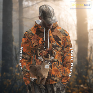 Unisex 3D Deer Hunting Orange Camo Shirt, Whitetail Deer Hunting Shirt For Deer Hunters NHT221