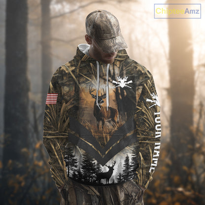 Deer Hunting Shirt US Flag 3D All Over Print, Custom Name Personalized Gift NHT298