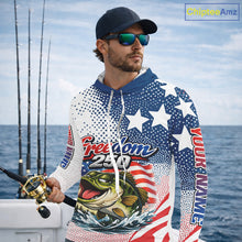 Load image into Gallery viewer, Funny Bass Fishing Shirts Long Sleeve Hooded Freedom 250 American Flag, Fishing Gift NHT408