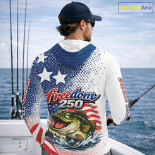 Load image into Gallery viewer, Funny Bass Fishing Shirts Long Sleeve Hooded Freedom 250 American Flag, Fishing Gift NHT408