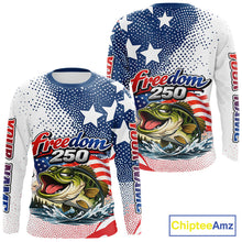 Load image into Gallery viewer, Funny Bass Fishing Shirts Long Sleeve Freedom 250 American Flag, Fishing Gift NHT408