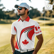 Load image into Gallery viewer, Personalized White And Red Canada Flag Mens Golf Polo Shirt, Patriotic Gifts For Golf Lover NHT735