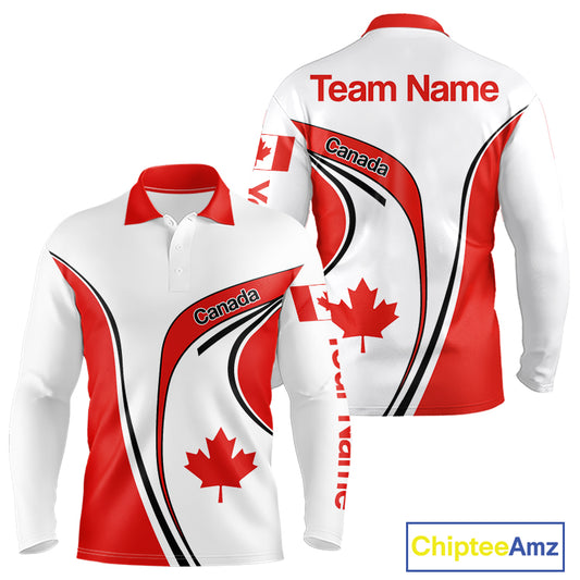 Personalized White And Red Canada Flag Mens Golf Polo Shirt, Patriotic Gifts For Golf Lover NHT735