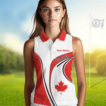Load image into Gallery viewer, Personalized White And Red Canada Flag Sleeveless Womens  Golf Polo Shirt, Patriotic Gifts For Golf Lover  NHT735