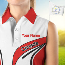 Load image into Gallery viewer, Personalized White And Red Canada Flag Sleeveless Womens  Golf Polo Shirt, Patriotic Gifts For Golf Lover  NHT735