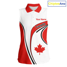 Load image into Gallery viewer, Personalized White And Red Canada Flag Sleeveless Womens  Golf Polo Shirt, Patriotic Gifts For Golf Lover  NHT735
