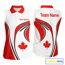 Load image into Gallery viewer, Personalized White And Red Canada Flag Sleeveless Womens  Golf Polo Shirt, Patriotic Gifts For Golf Lover  NHT735