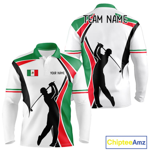 Mexican Flag White Golf Pattern Mens Polo Shirt Patriotic Mens Golf Shirt Mexico Golf Gifts NHT737